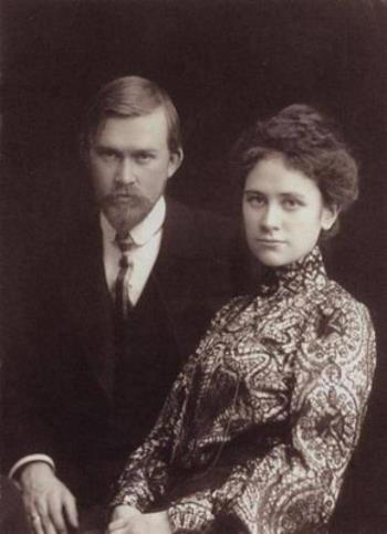 Борис Кустодиев с женой Юлией Прошинской в молодости