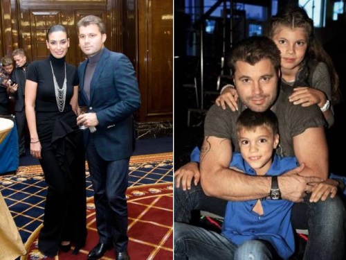 Олег Рой слева со 2-й женой Ольгой, справа - с детьми Лёлей и Виктором